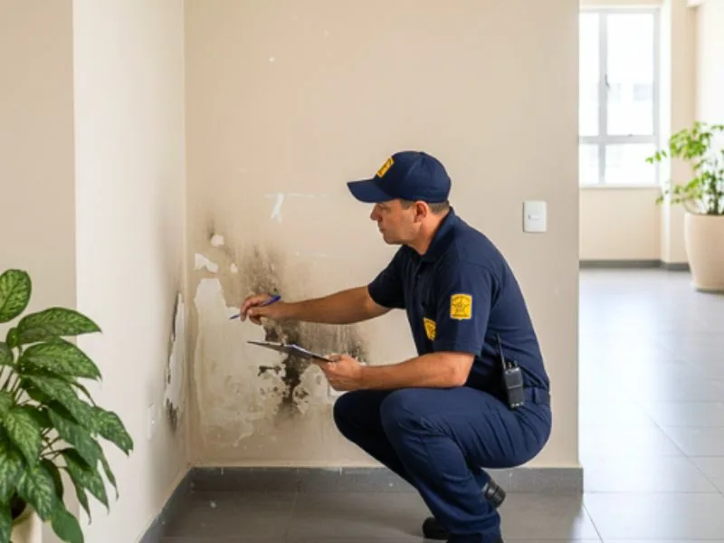 Profissional de zeladoria da PS Proteção fazendo a inspeção de uma área comum